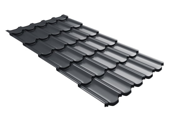 Металлочерепица квинта плюс с 3D резом 0,5 Satin RAL 7024 мокрый асфальт купить в Серпухове
